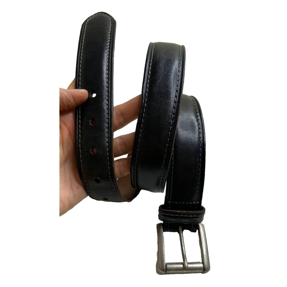 Coach Black Leather Belt Sz 36 Stitched Edges Nickel Tone Hardware